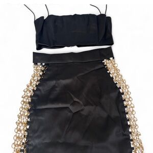 Oh Polly Black Skirt Set with Gold Chain Detail